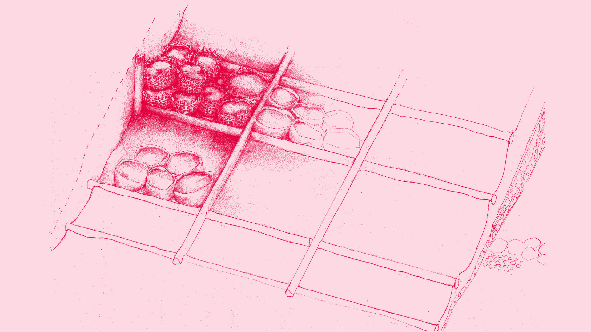 Ipotesi ricostruttiva della tecnica impiegata nel secondo accrescimento del terrapieno (disegno F. Zendron)