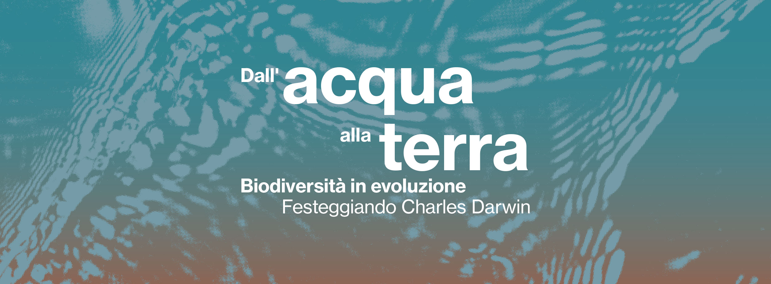Immagine della locandina dell'evento "Dal acqua alla terra" Biodiversità in evoluzione. Festeggiando Charles Darwin 12 febbraio - 23 marzo 2025